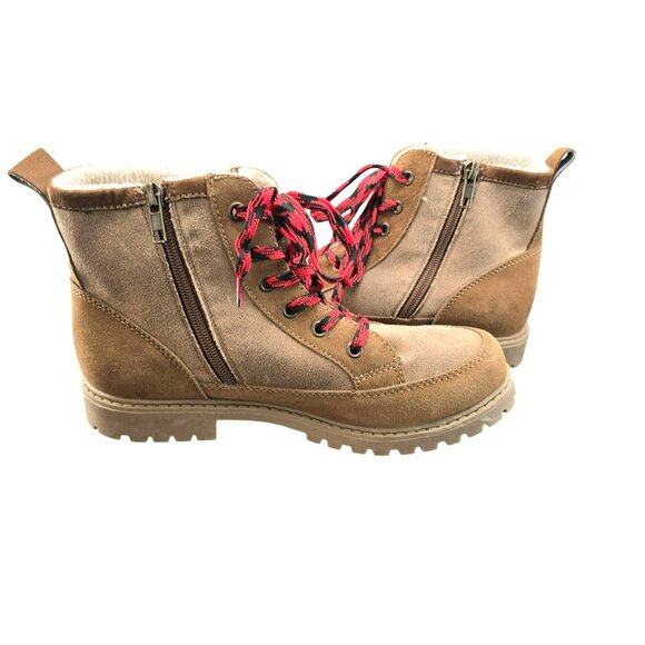 Tan Ridge Womens Lace-Up Ankle Boots Red Laces Side Zippers 7M Faux Suede JJ3906 - Picture 10 of 13